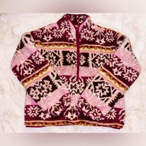 Sundance Fleece Pink Snowflake Pullover Jacket Half Zip Sherpa Size: Large